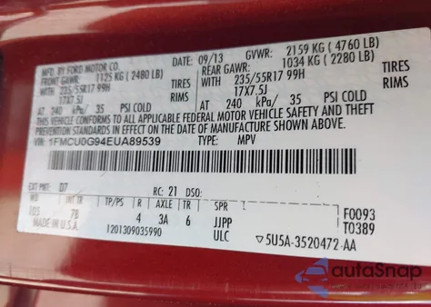 2014 Ford Escape Se z USA, uszkodzony, nr VIN 1FMCU0G94EUA89539